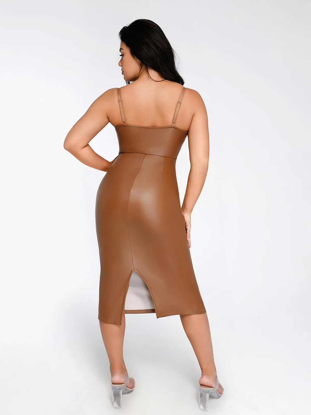 Faux Leather Corset Midi Dress | Shapewear Bolero Set - Popilush Faux Leather Corset Midi Dress | Shapewear Bolero Set - Popilush
