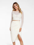 Elegant ivory shapewear lace corset top and split skirt set from Popilush®