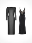 Elegant Popilush® black lace and mesh dress set.