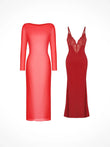 Red dress set, including a mesh cover-up, by Popilush®.