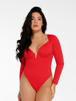 Elegant Popilush® red sculpting bodysuit on a woman, confidence.