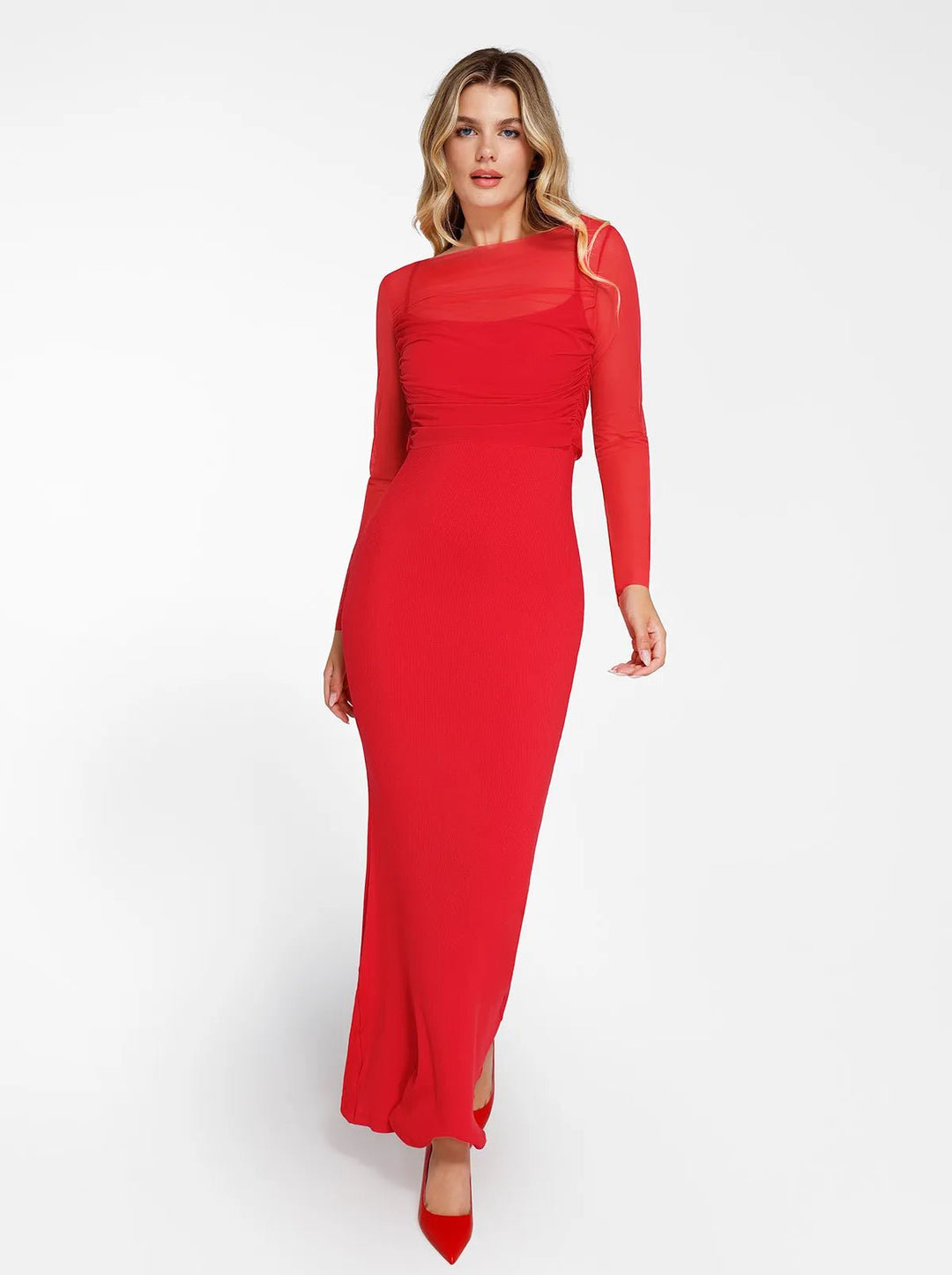 slip dress with mesh top Mesh See-Through Slip Top & High Waist Maxi Skirt Set Violet Aurora