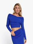 Off-shoulder crop top from Popilush®, blue, flattering and comfortable.