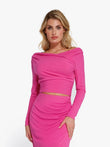 Pink Long-Sleeve Crop Top from Popilush®, off-shoulder, stylish and comfortable