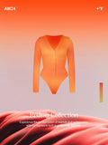 Redtag Thermal Shapewear Long Sleeve Tummy Control Bodysuit in vibrant orange with V-neck and button front.