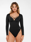 Popilush® black long sleeve shapewear bodysuit