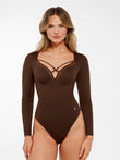 Elegant Popilush® brown bodysuit with mesh details