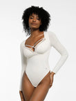 Ivory mesh long sleeve shapewear bodysuit, compliments from Popilush®