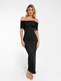 Popilush® black off-the-shoulder maxi dress for elegant look, perfect fit.