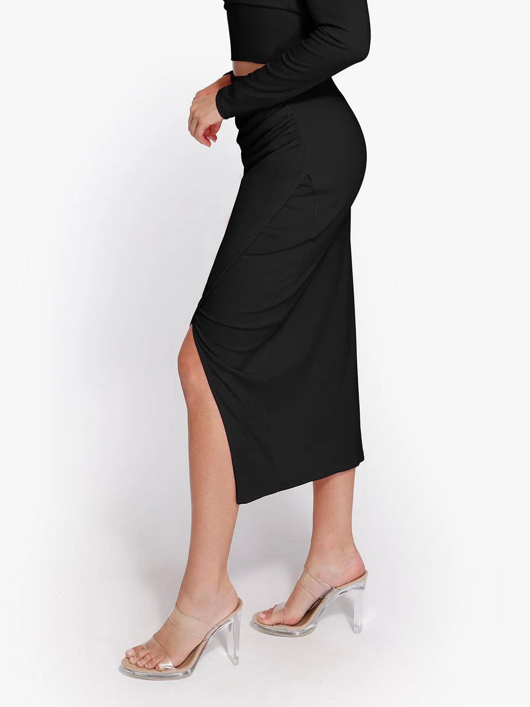 Shapewear Rib Modal Built In Sculpting Midi Wrap Skirt – Popilush
