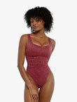 Burgundy metallic bodysuit with square neckline, designed by Popilush® for a flattering silhouette