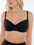Popilush® black bikini top, ruched style, providing support and a flattering fit.