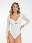 Woman in white Popilush® mesh sleeve sculpting bodysuit