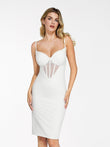 Popilush® white midi dress with mesh panel, featuring built-in shapewear