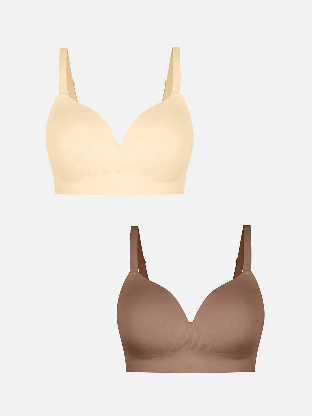 Popilush® Supportive No Underwire Bra Beige + Coffee / S 2-Pack ContourLift™ Seamless Wireless Shaping Push Up Bra Bundle