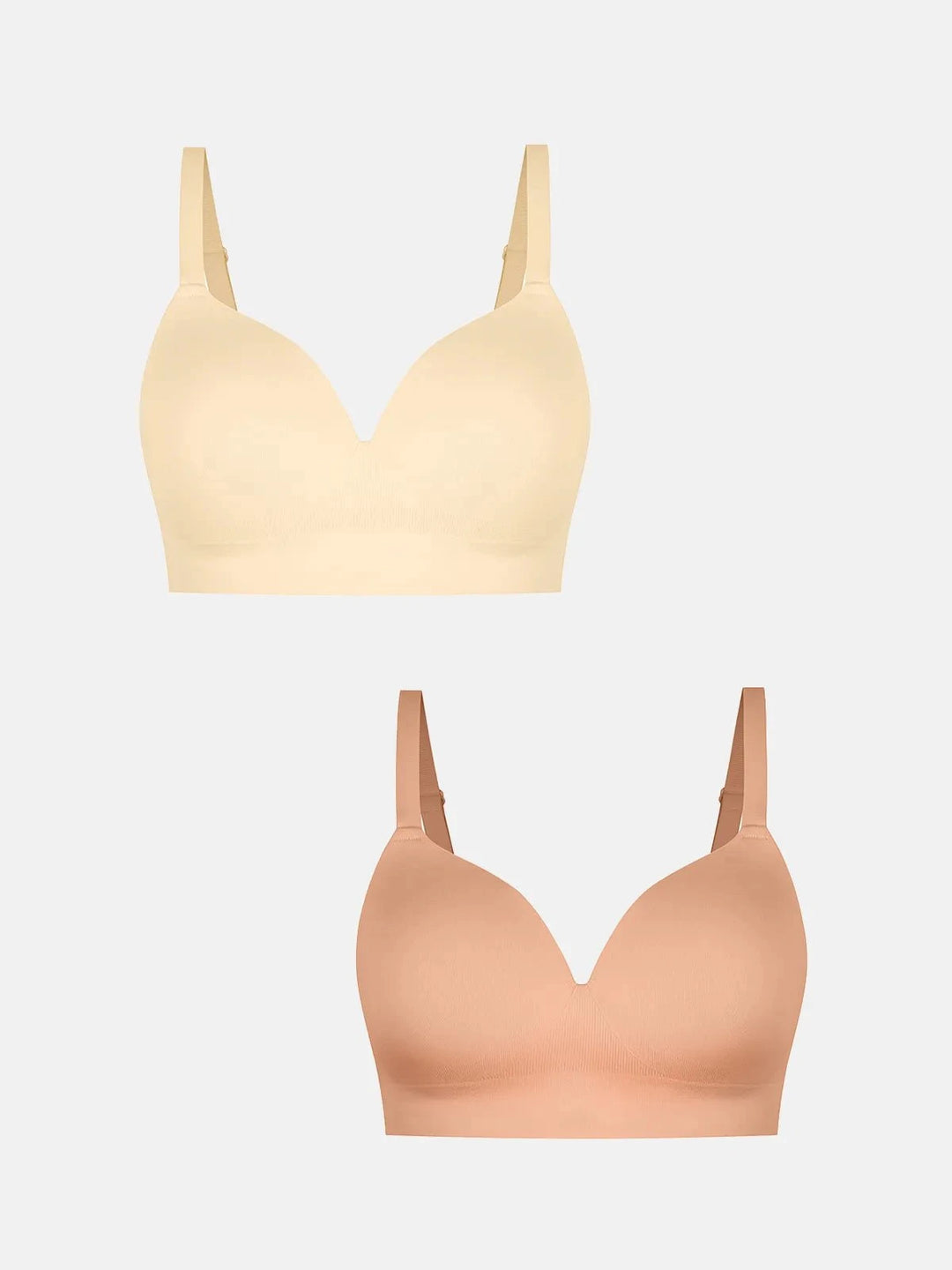 Popilush® Supportive No Underwire Bra Beige + Dark Beige / S 2-Pack ContourLift™ Seamless Wireless Shaping Push Up Bra Bundle