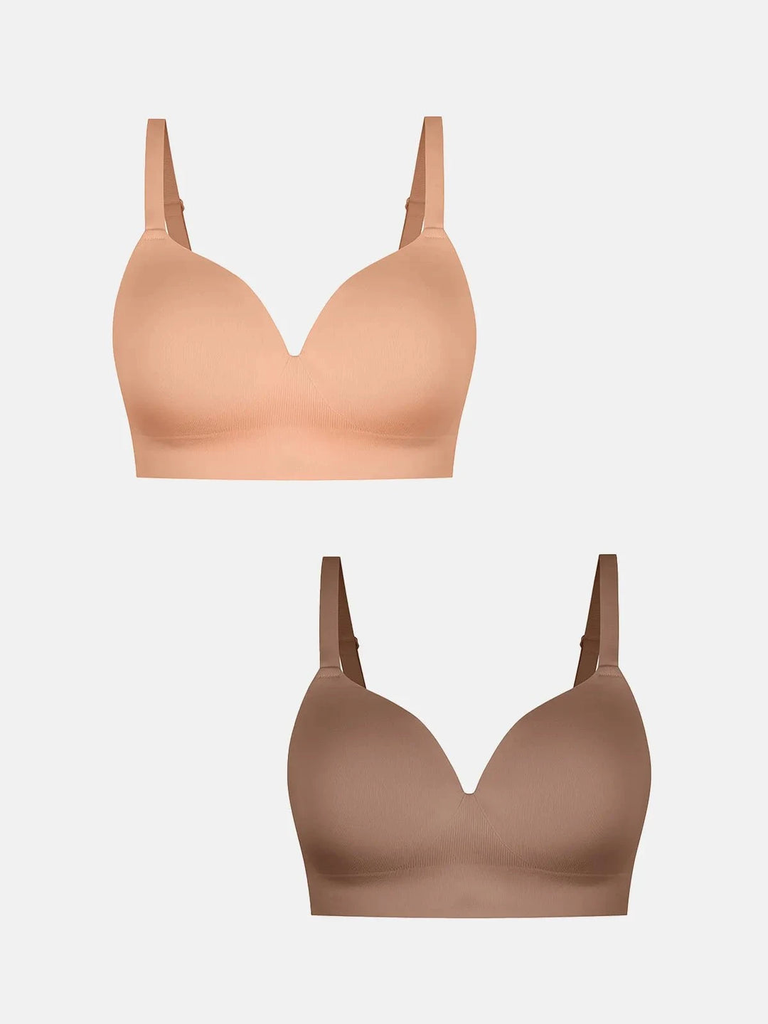 Popilush® Supportive No Underwire Bra Coffee + Dark Beige / S 2-Pack ContourLift™ Seamless Wireless Shaping Push Up Bra Bundle