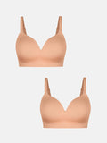 Popilush® Supportive No Underwire Bra Dark Beige+Dark Beige / S 2-Pack ContourLift™ Seamless Wireless Shaping Push Up Bra Bundle