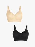 Popilush® Supportive No Underwire Bra Beige + Black / S 2-Pack Seamless Comfort Removable Pad Everyday Bra Bundle