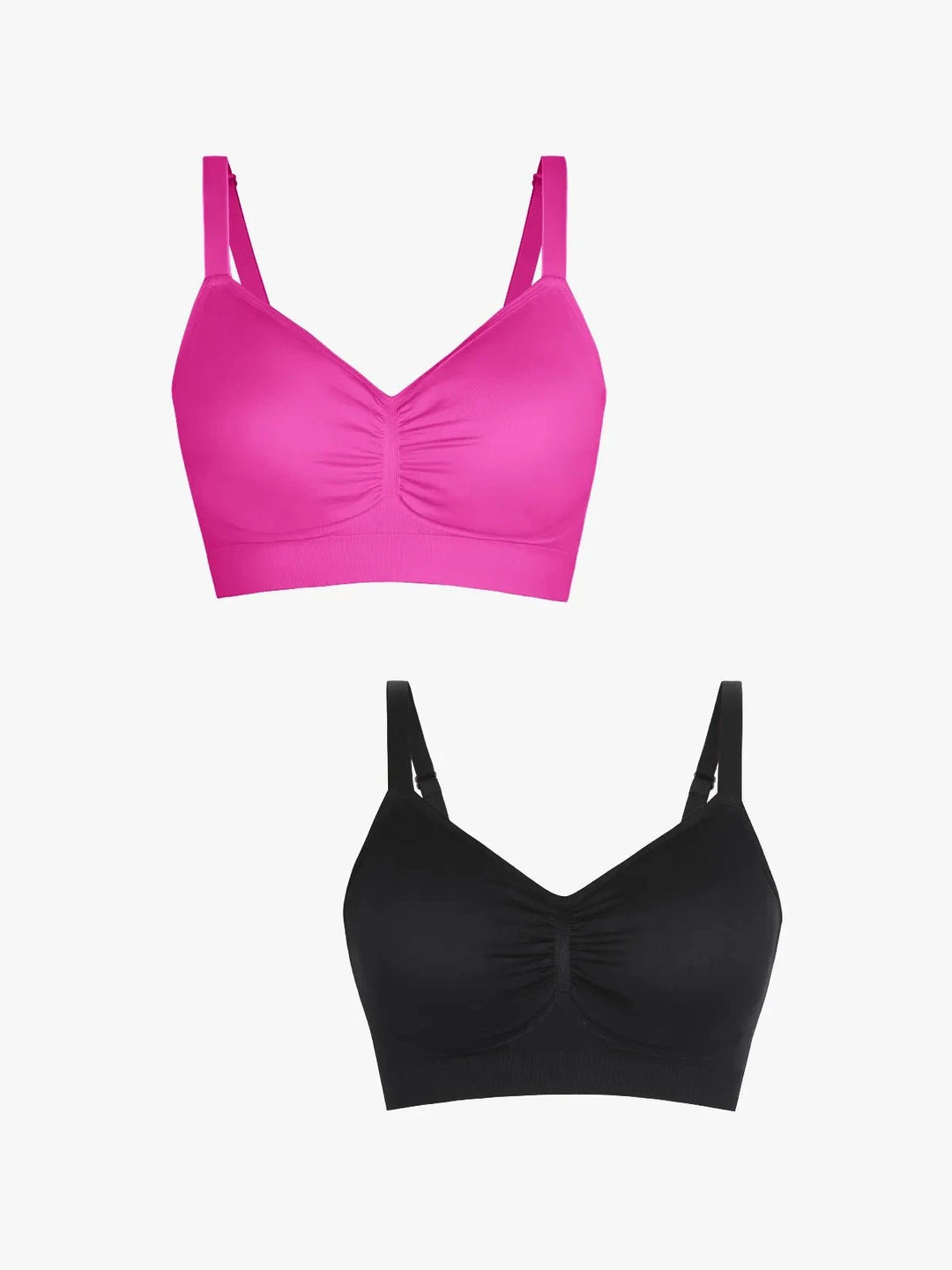 Popilush® Supportive No Underwire Bra Pink + Black / S 2-Pack Seamless Comfort Removable Pad Everyday Bra Bundle