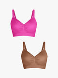 Popilush® Supportive No Underwire Bra Pink + Brown / S 2-Pack Seamless Comfort Removable Pad Everyday Bra Bundle