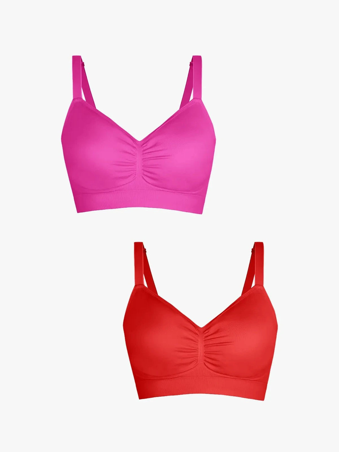 Popilush® Supportive No Underwire Bra Pink + Red / S 2-Pack Seamless Comfort Removable Pad Everyday Bra Bundle