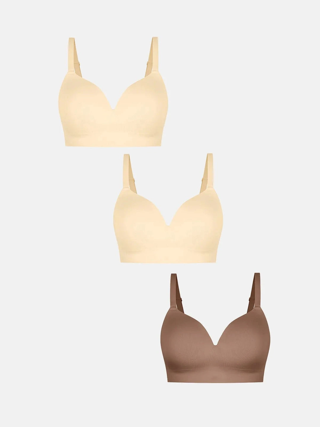 Popilush® Beige + Beige + Coffee / S 3-Pack ContourLift™ Seamless Wireless Shaping Push Up Bra Bundle