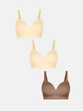 Popilush® Beige + Beige + Coffee / S 3-Pack ContourLift™ Seamless Wireless Shaping Push Up Bra Bundle
