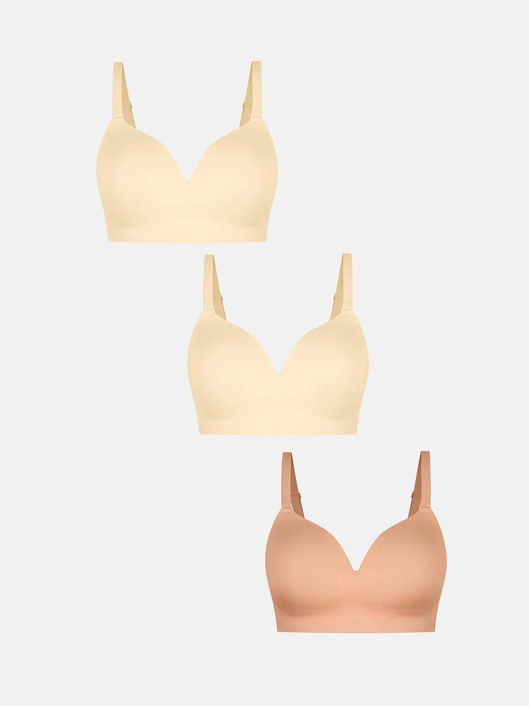 Popilush® Beige + Beige + Dark Beige / S 3-Pack ContourLift™ Seamless Wireless Shaping Push Up Bra Bundle