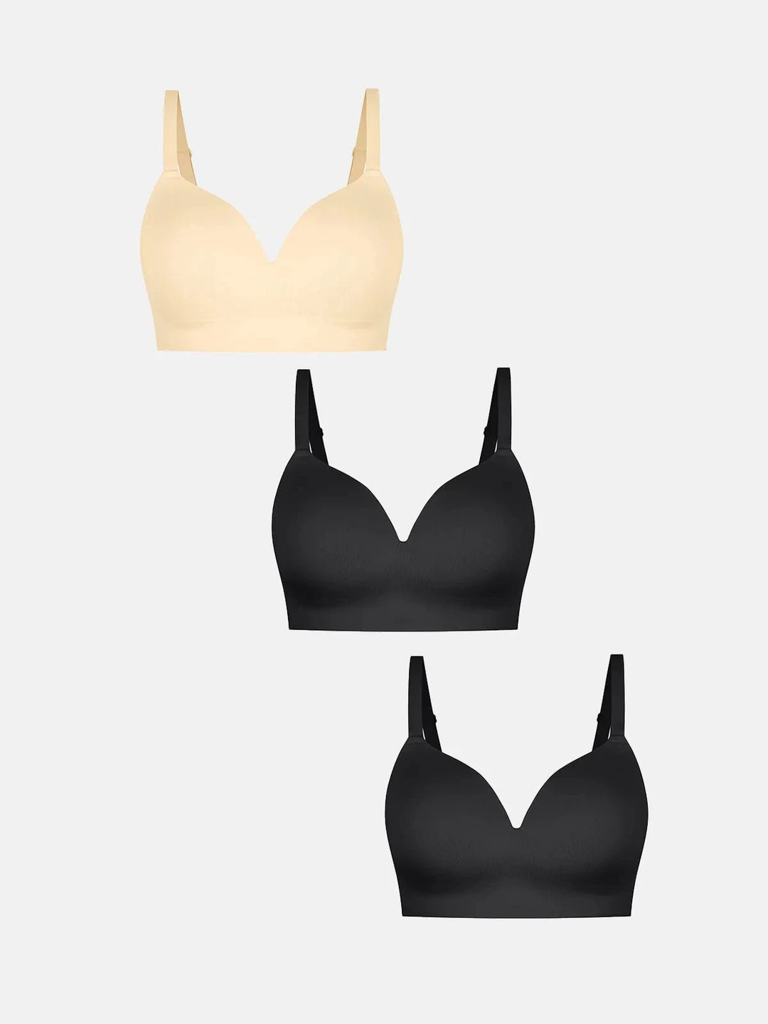 Popilush® Black + Black + Beige / S 3-Pack ContourLift™ Seamless Wireless Shaping Push Up Bra Bundle