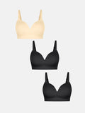 Popilush® Black + Black + Beige / S 3-Pack ContourLift™ Seamless Wireless Shaping Push Up Bra Bundle