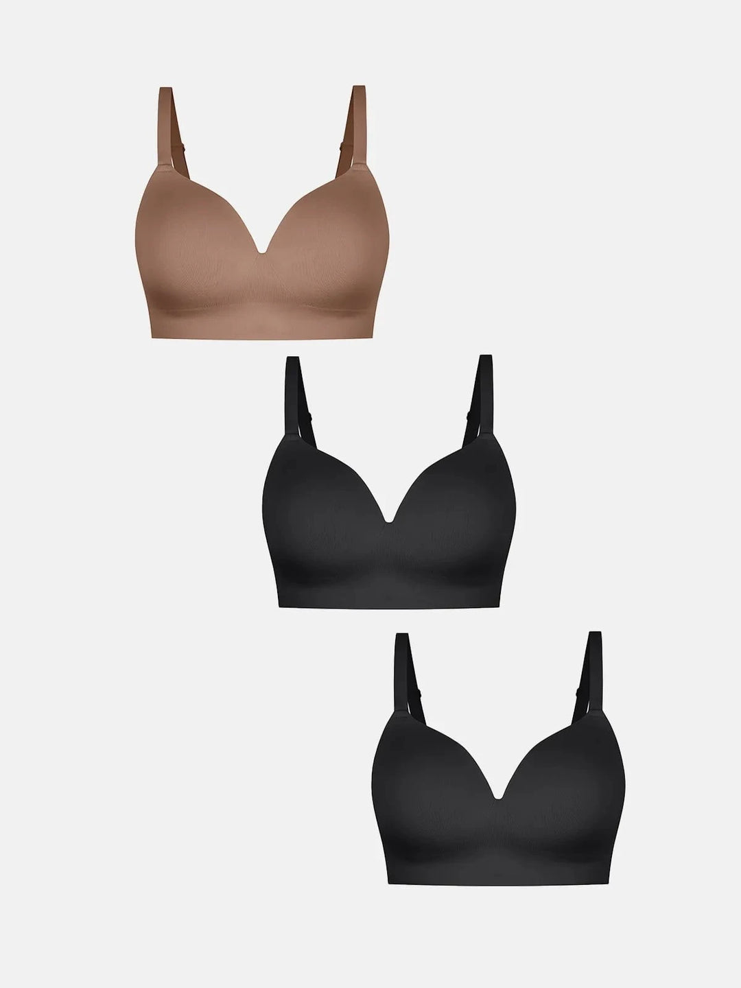 Popilush® Black + Black + Coffee / S 3-Pack ContourLift™ Seamless Wireless Shaping Push Up Bra Bundle