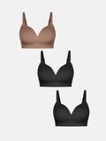 Popilush® Black + Black + Coffee / S 3-Pack ContourLift™ Seamless Wireless Shaping Push Up Bra Bundle