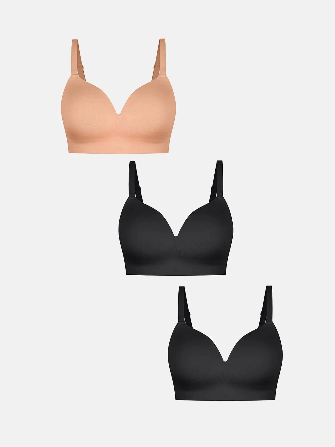 Popilush® Black + Black + Dark Beige / S 3-Pack ContourLift™ Seamless Wireless Shaping Push Up Bra Bundle