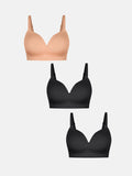 Popilush® Black + Black + Dark Beige / S 3-Pack ContourLift™ Seamless Wireless Shaping Push Up Bra Bundle