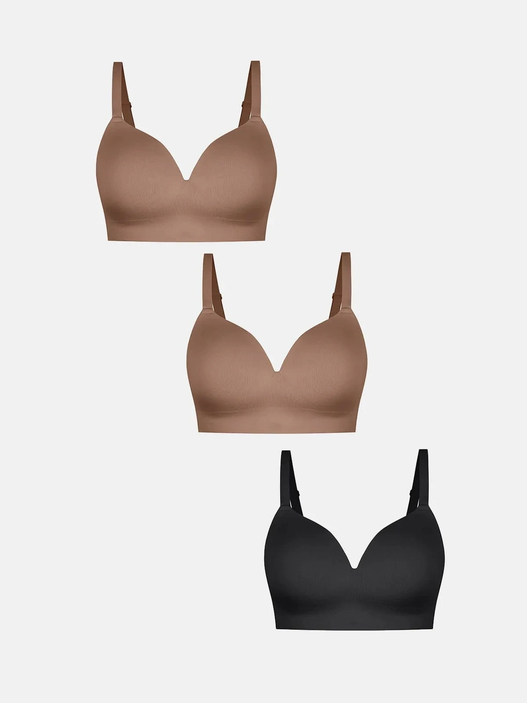 Popilush® Coffee + Coffee + Black / S 3-Pack ContourLift™ Seamless Wireless Shaping Push Up Bra Bundle
