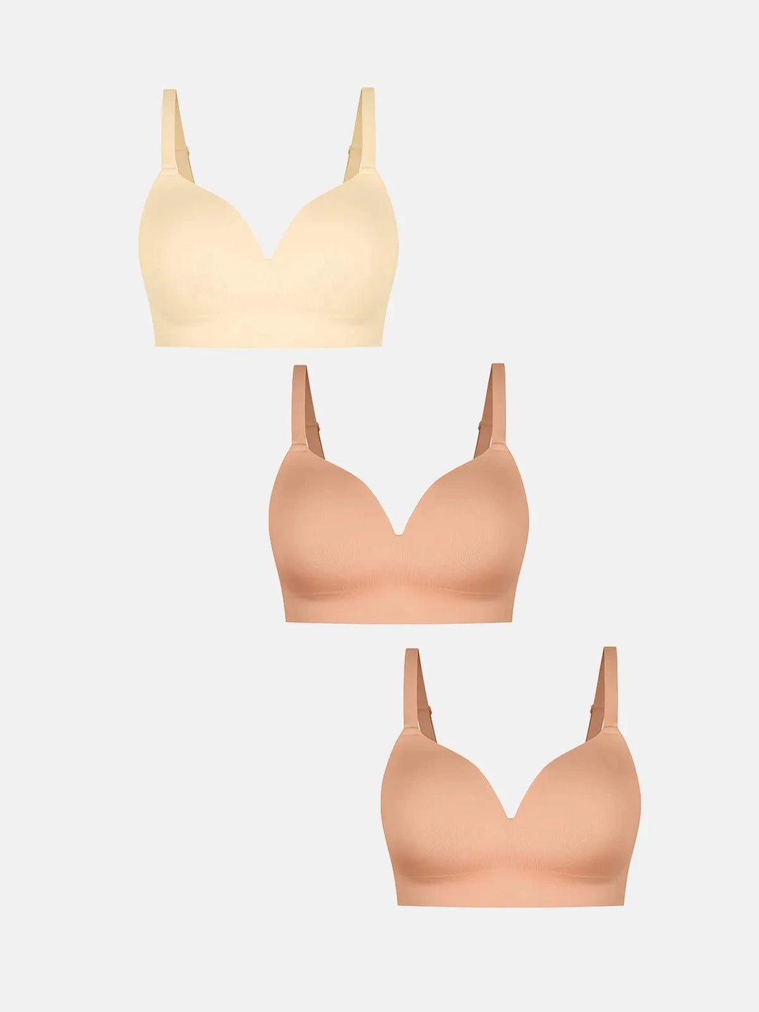 Popilush® Dark Beige + Dark Beige + Beige / S 3-Pack ContourLift™ Seamless Wireless Shaping Push Up Bra Bundle