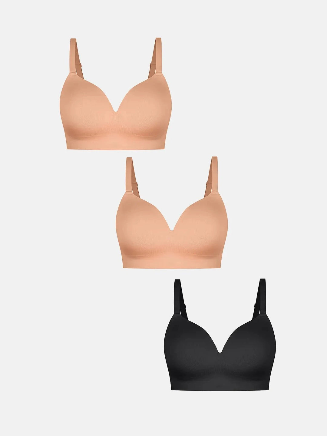 Popilush® Dark Beige + Dark Beige + Black / S 3-Pack ContourLift™ Seamless Wireless Shaping Push Up Bra Bundle