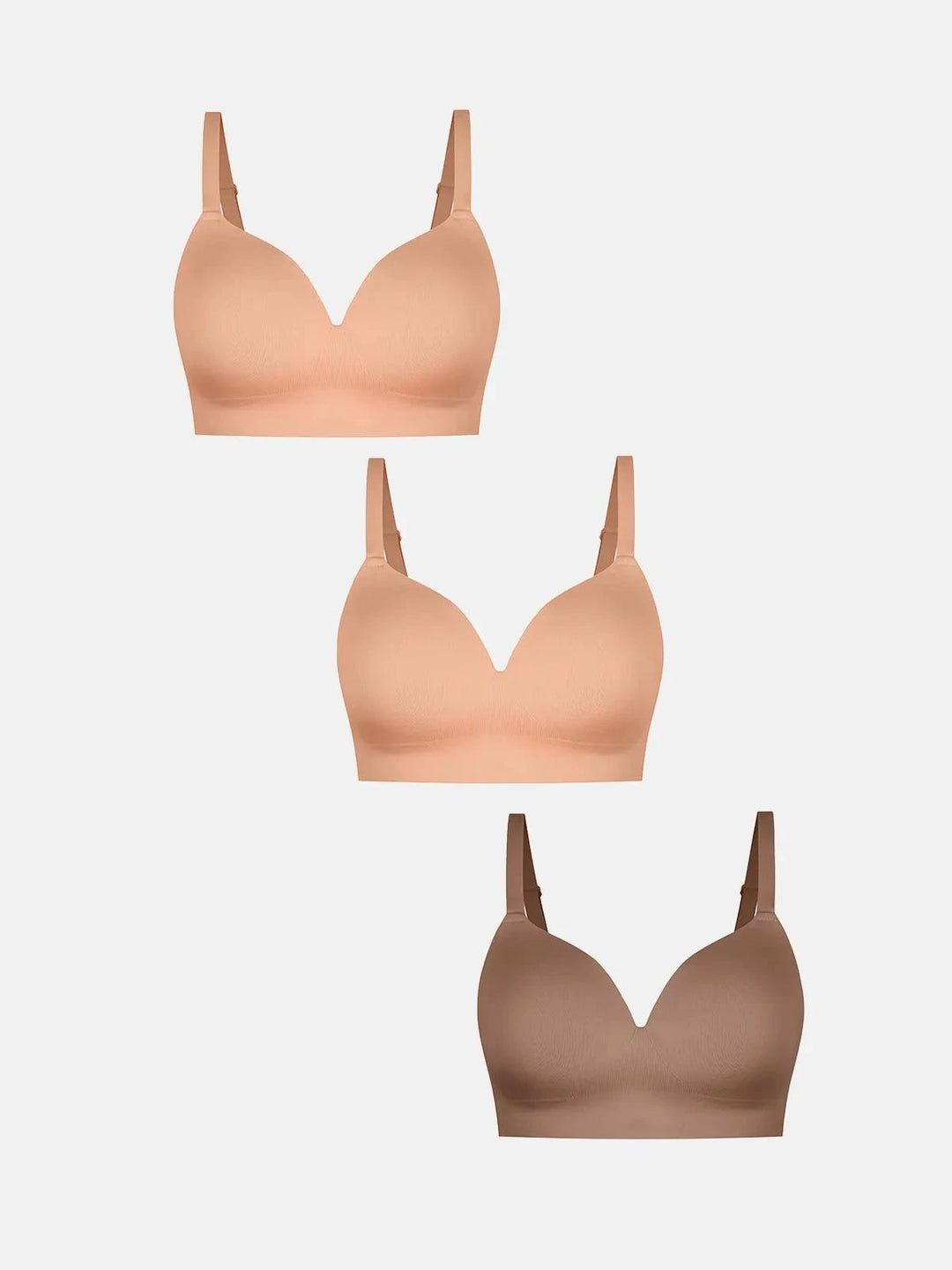 Popilush® Dark Beige + Dark Beige + Coffee / S 3-Pack ContourLift™ Seamless Wireless Shaping Push Up Bra Bundle