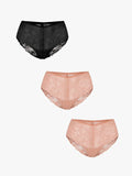Popilush® Black + Skin + Skin / XS 3-Pack Mid-Rise Lace Brief Bundle
