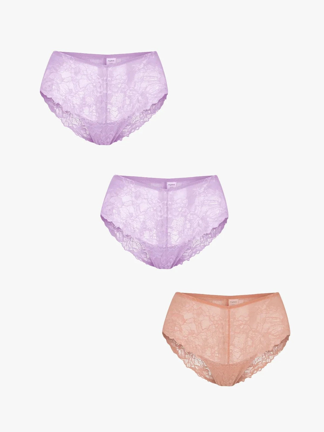 Popilush® Purple + Purple + Skin / XS 3-Pack Mid-Rise Lace Brief Bundle