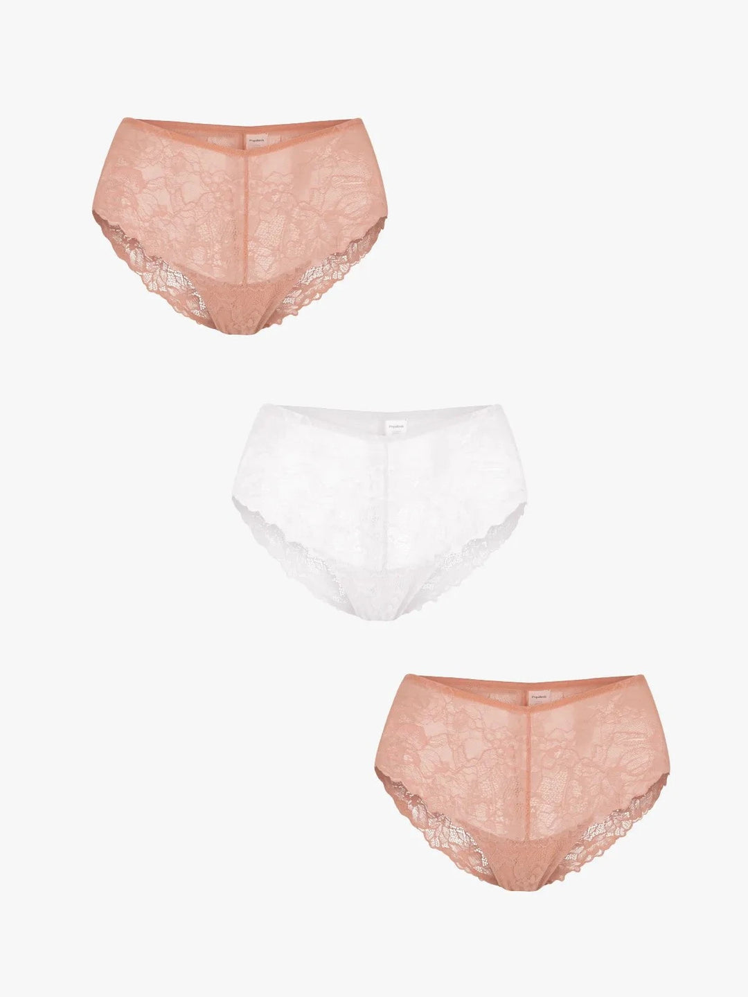 Popilush® Skin + White + Skin / XS 3-Pack Mid-Rise Lace Brief Bundle