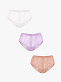 Popilush® White + Purple + Skin / XS 3-Pack Mid-Rise Lace Brief Bundle