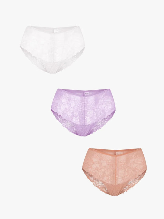Popilush® White + Purple + Skin / XS 3-Pack Mid-Rise Lace Brief Bundle