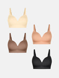 Popilush® Supportive No Underwire Bra Beige + Black + Coffee + Dark Beige / S 4-Pack ContourLift™  Seamless Wireless Shaping Push Up Bra Bundle