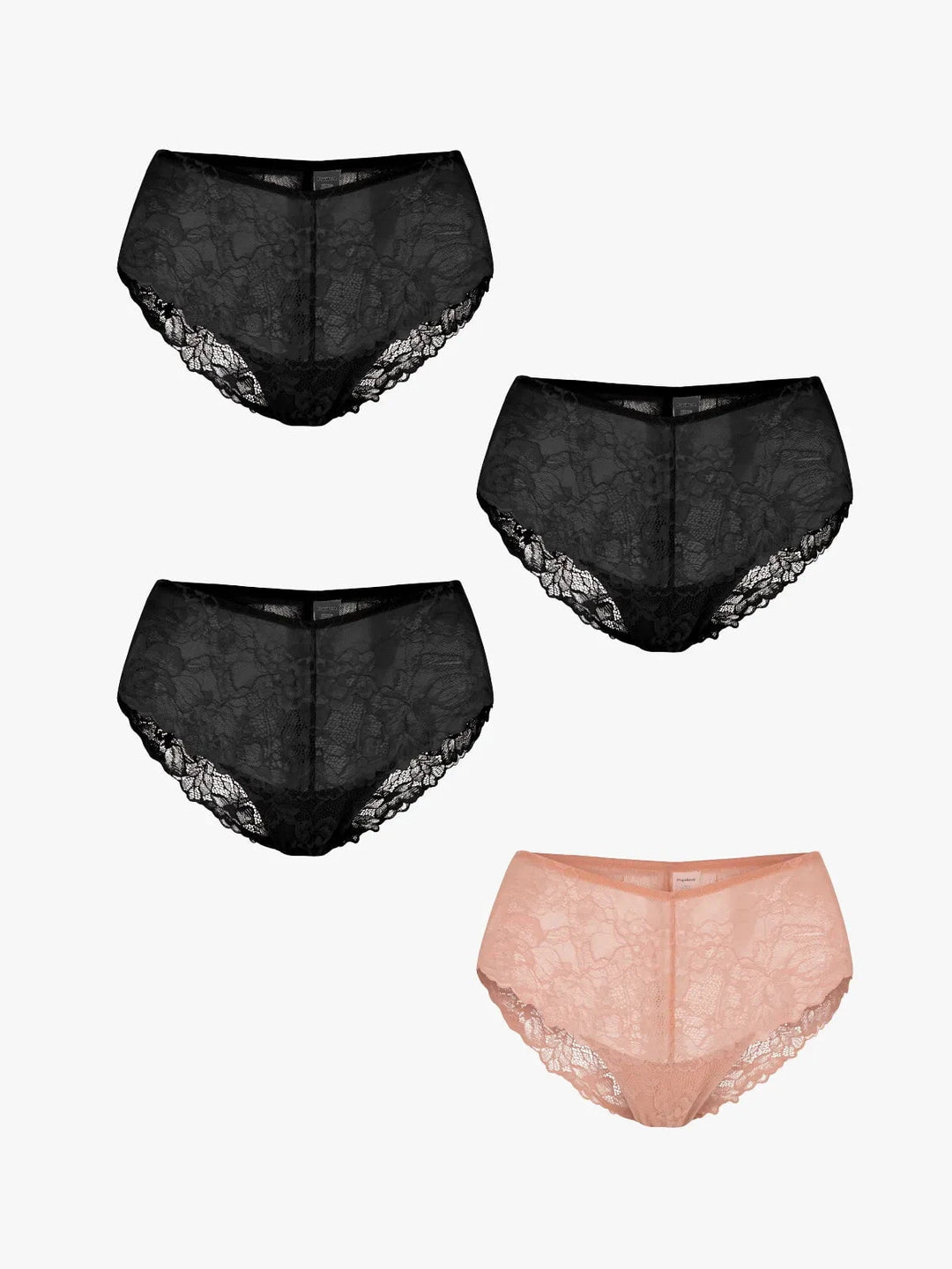 Popilush® Black + Black + Black + Skin / XS 4-Pack Mid-Rise Lace Brief Bundle