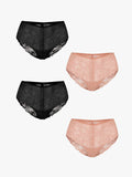 Popilush® Black + Black + Skin + Skin / XS 4-Pack Mid-Rise Lace Brief Bundle
