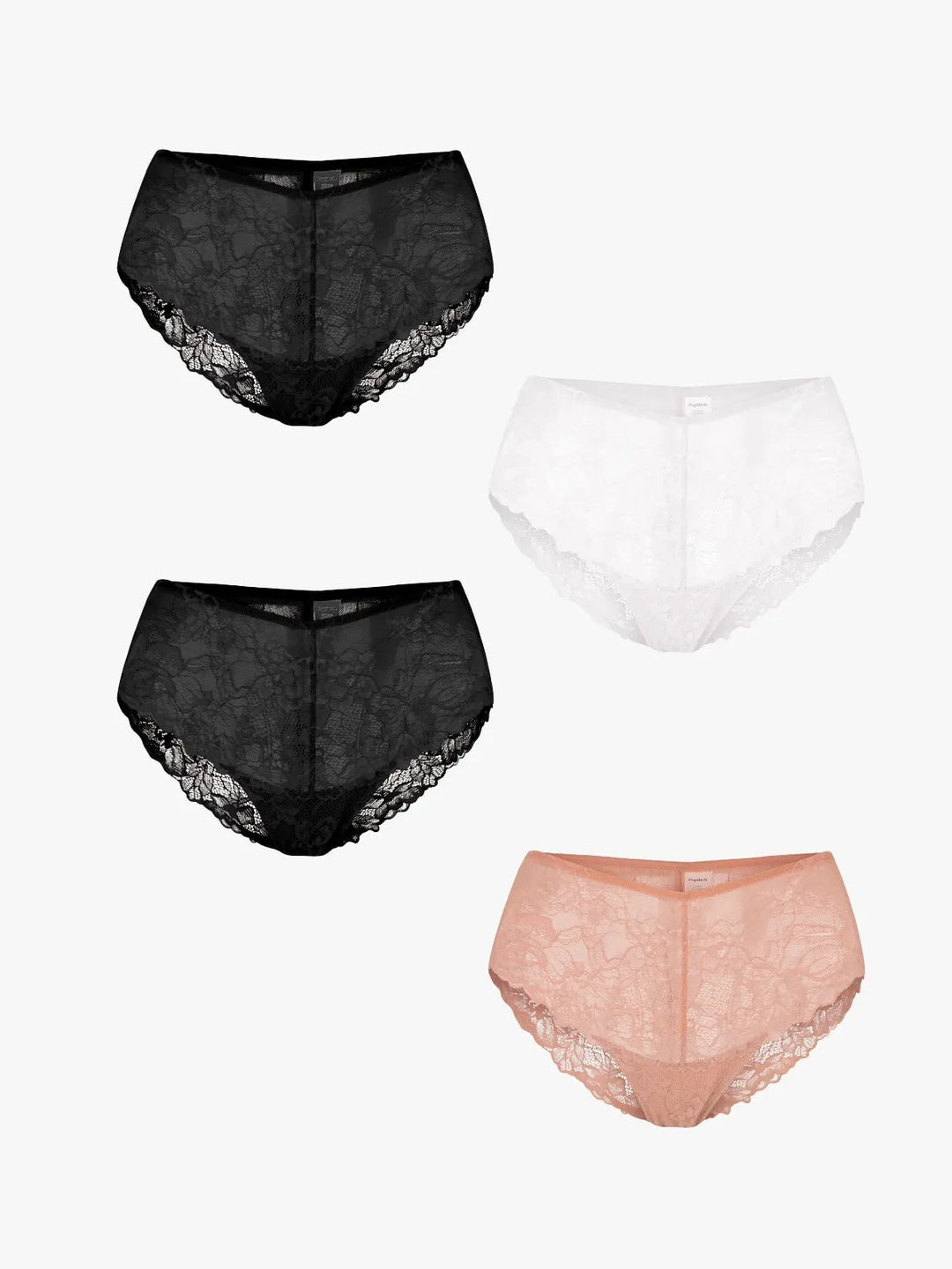 Popilush® Black + Black + Skin + White / XS 4-Pack Mid-Rise Lace Brief Bundle