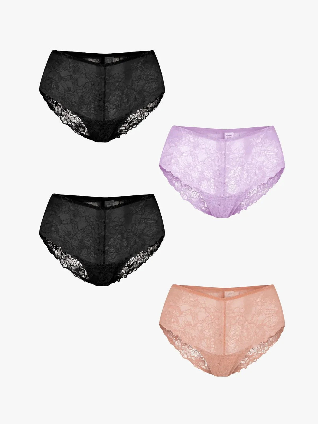 Popilush® Black + Purple + Black + Skin / XS 4-Pack Mid-Rise Lace Brief Bundle