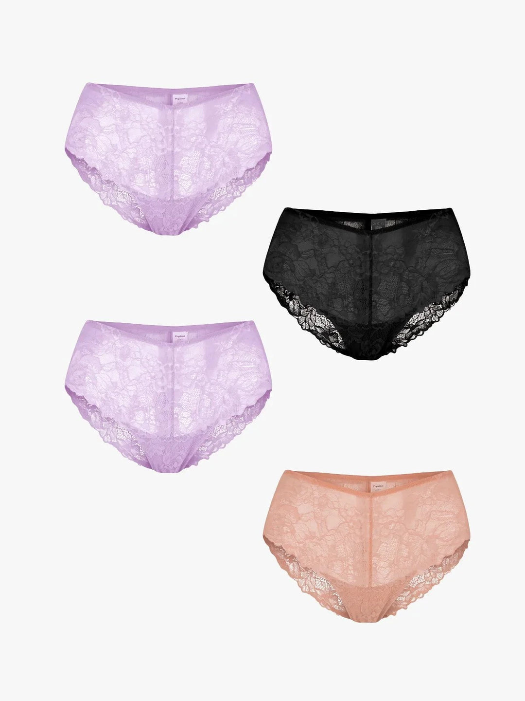 Popilush® Purple + Purple + Skin + Black / XS 4-Pack Mid-Rise Lace Brief Bundle